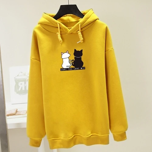 Kpop толстовки женские Kawaii Милая одежда Свободные повседневные трендовые утепленные толстовки с капюшоном пуловеры с длинным рукавом Новые - Цвет: Yellow