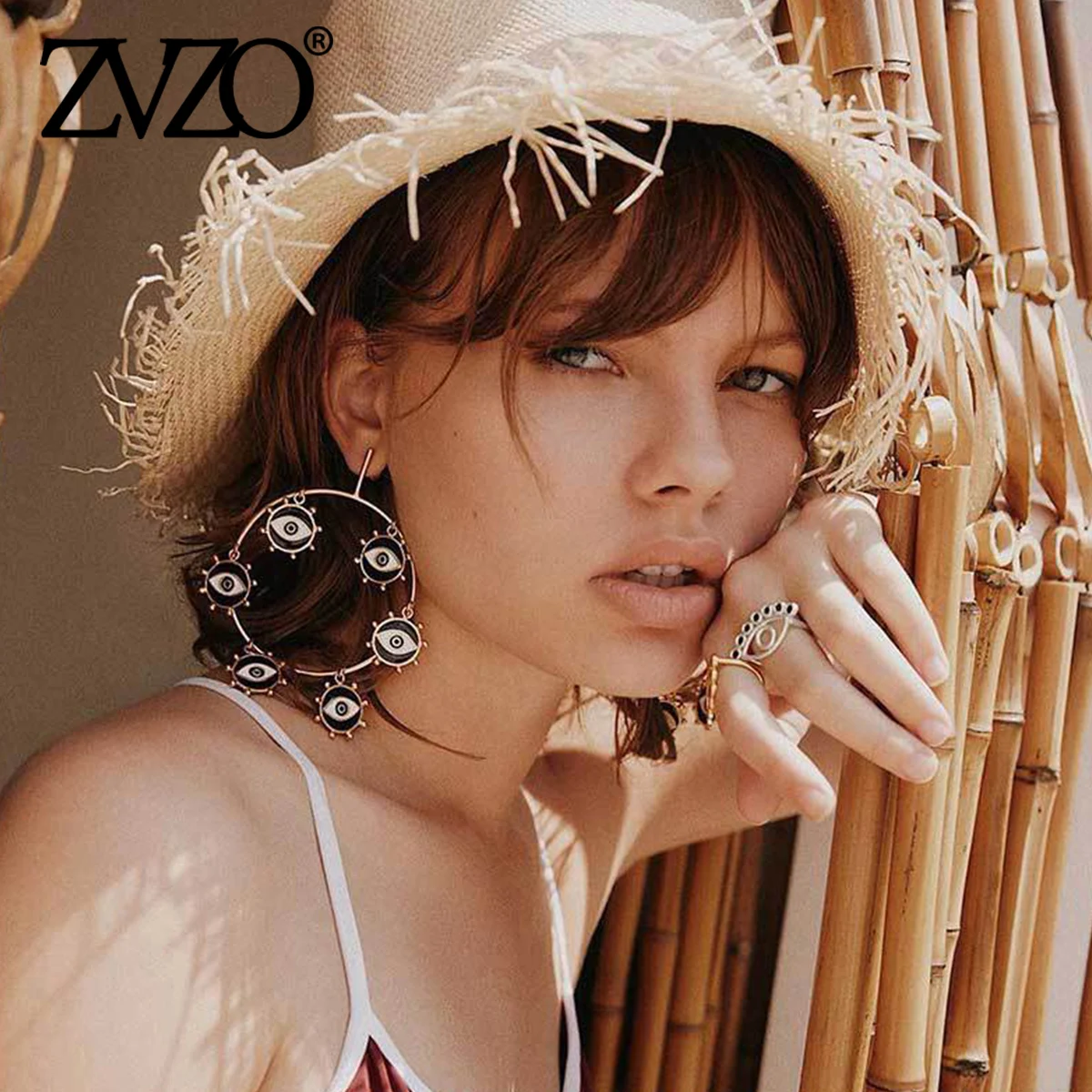 

ZVZO 2019 New Gold Color Big Loop Small Evil Eye Charm Dangle Earrings For Women Lady's Latest Fashion Statement Earring Gift