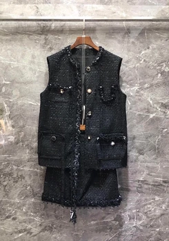 

2020 Early Autumn New Women's Heavy Work Bright Silk Woolen Vest Overskirt Solid Color All-match Suit 731