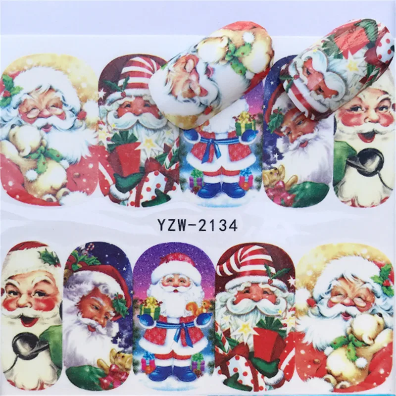 Новинка, Рождественская водная наклейка, наклейки для ногтей, новогодний слайдер, тату, полное покрытие, Санта Клаус, снеговик, дизайн, рождественские наклейки - Цвет: YZW-2134
