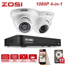 ZOSI 4 канала FULL 1080 P HD-TVI рекордер чехол DVR комплект системы видеонаблюдения с 2MP ИК-фильтром наружная ночного видения 2 шт купольная видеокамера