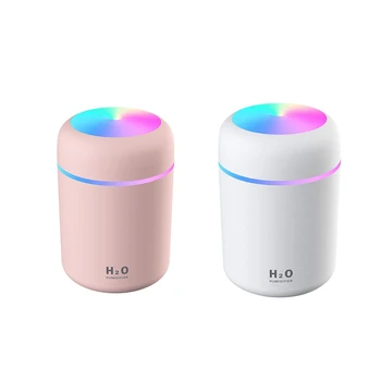 

2set 300ML USB Air Humidifer Aroma Essential Oil Diffuser with Romantic Lamp Mist Maker White & Pink