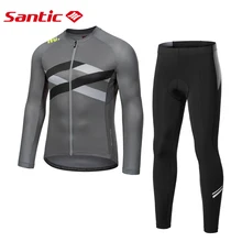 Santic Men's Cycling Sets Spring Autumn Long Sleeve Breathable Mesh MTB Bike Jersey 4D Padded Men Bicycle Pants Cycling Suit