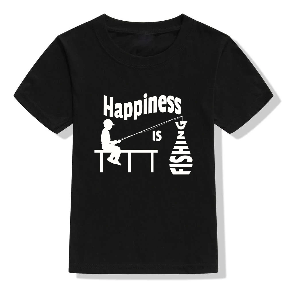 Футболка для отдыха для мальчиков и девочек «Happiness Is Fishing»; летние белые футболки с короткими рукавами и круглым вырезом; повседневные Забавные футболки для малышей