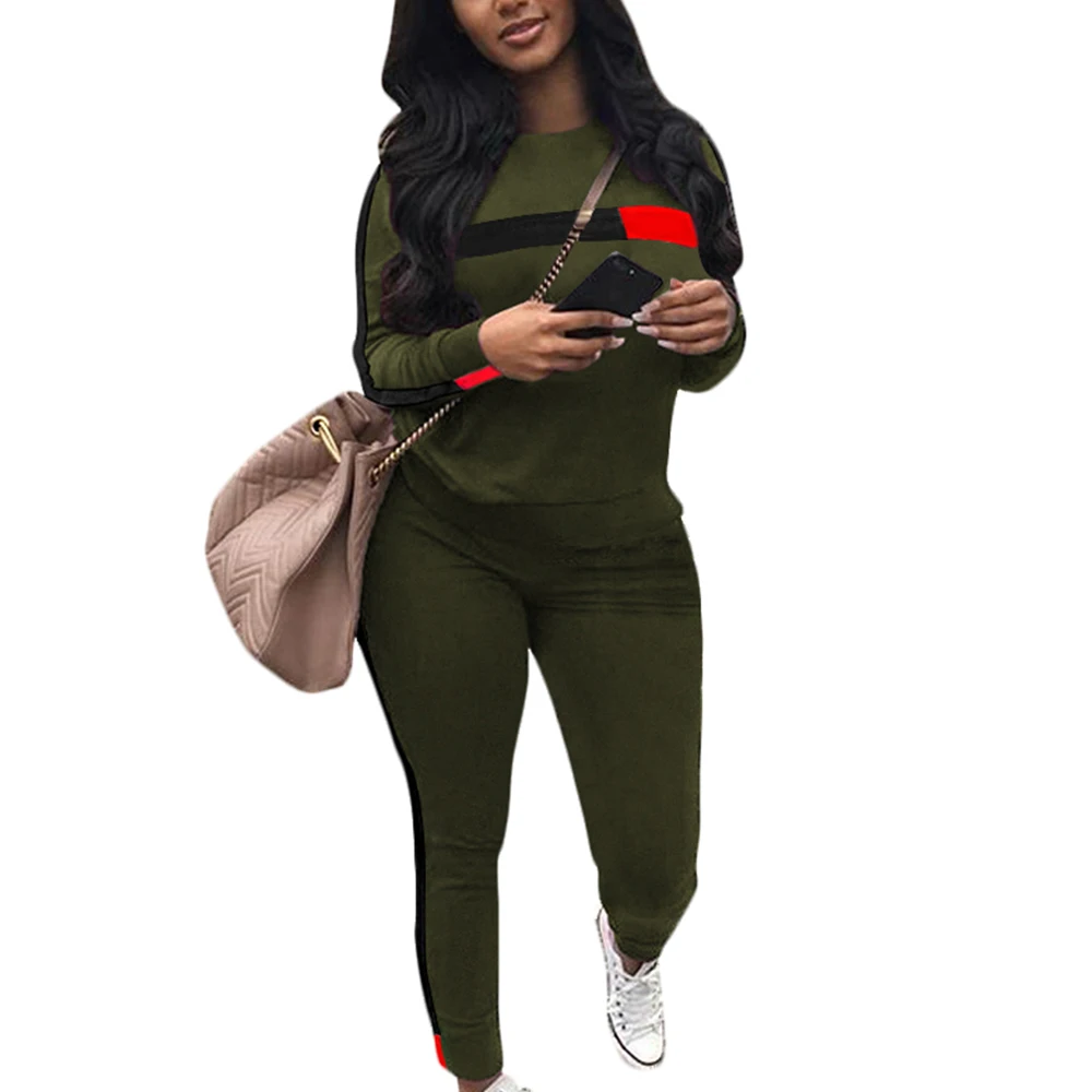 army green Женская толстовка и спортивные штаны, модный спортивный костюм в стиле пэчворк, повседневный комплект пуловеров с длинным рукавом, осенняя Спортивная одежда для женщин - Цвет: army green