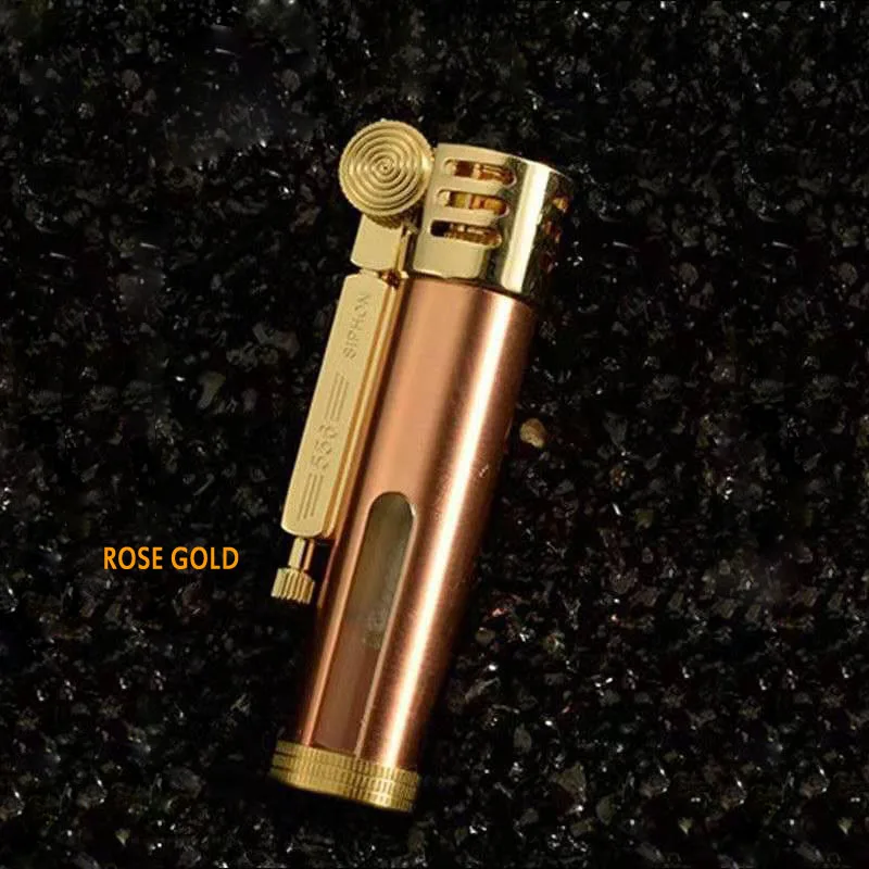 Rose gold Модная мужская и женская сигарета, сигарета, зажигалка, Ретро стиль, чистая медь, креативная зажигалка, может видеть масляный бак, керосин, деловая зажигалка - Цвет: Rose gold