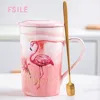 FSILE Marble Pattern Cup Gold Rim Mug Gift Box Set Coffee Cup  Couple Women Cup Flamingo Cup Ceramic with Hand Ceremony ► Photo 2/6