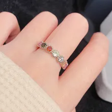 

Foydjew New Simulation Tourmaline Opening Rings Inlaid with Colorful Zircon High Carbon Diamond Index Finger Ring Thin Ring