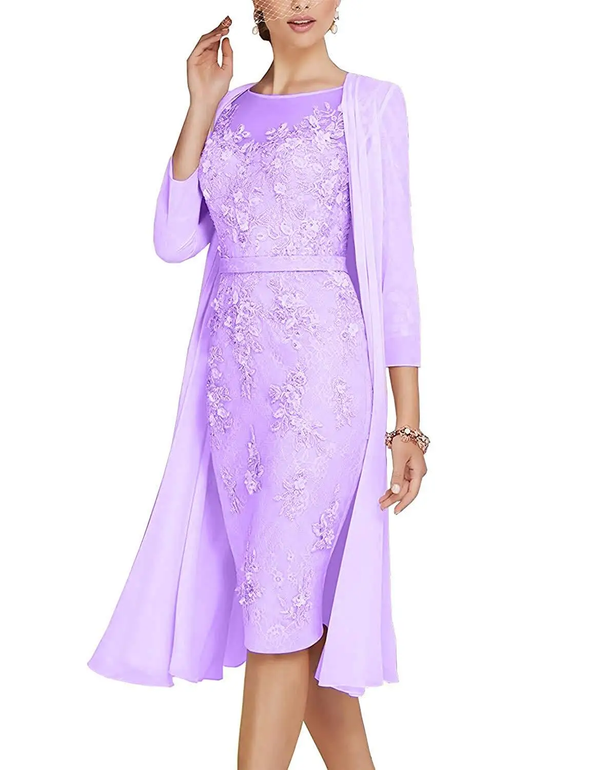 

Knee-Length 2020 New Arrival Lace Mother Of The Bride Gown Wedding Evening Social Occasion Purple Short Prom Dresses With Jacket
