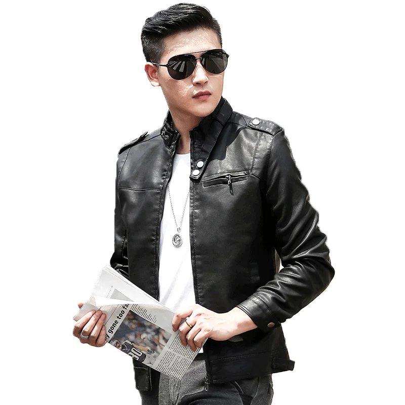 

Hot Sale PU Leather Jacket Men Fleece Brand-Clothing Autumn Winter Stand Collar Zipper Casual Coat Motorcycle Jacket;YA096