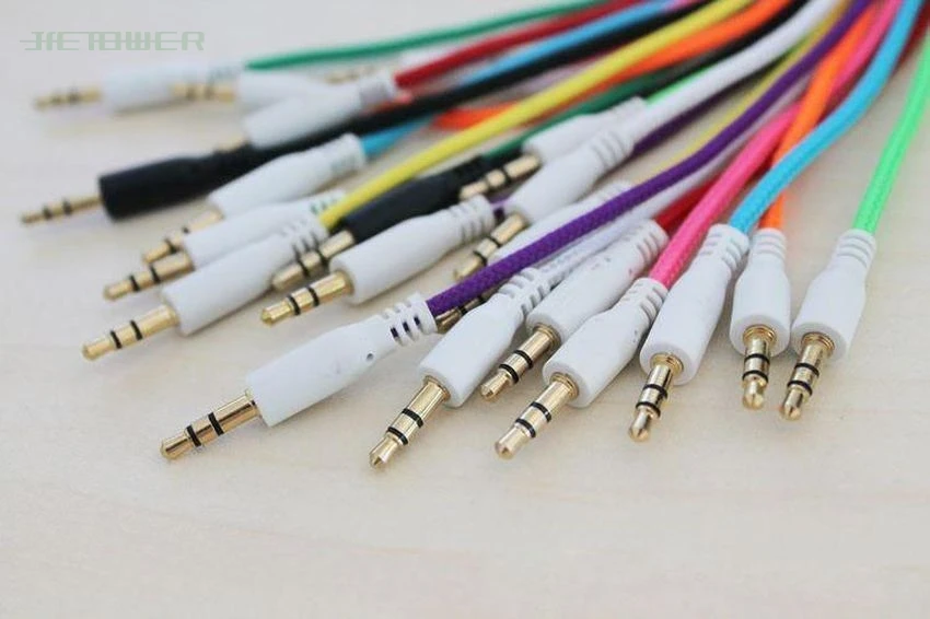 High Quality Candy Color Braided Fabric 3 5 to 3 5 Male to Male Audio Cable for iphone Headphone Car Aux 300pcs lot