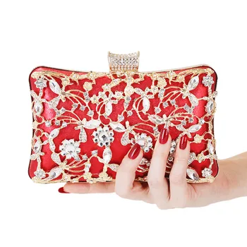 

Hot Selling Rhinestone Evening Bag Crystal Flower Wedding Party Dinner Purse Crossbody Shoulder Mini Bag -B5