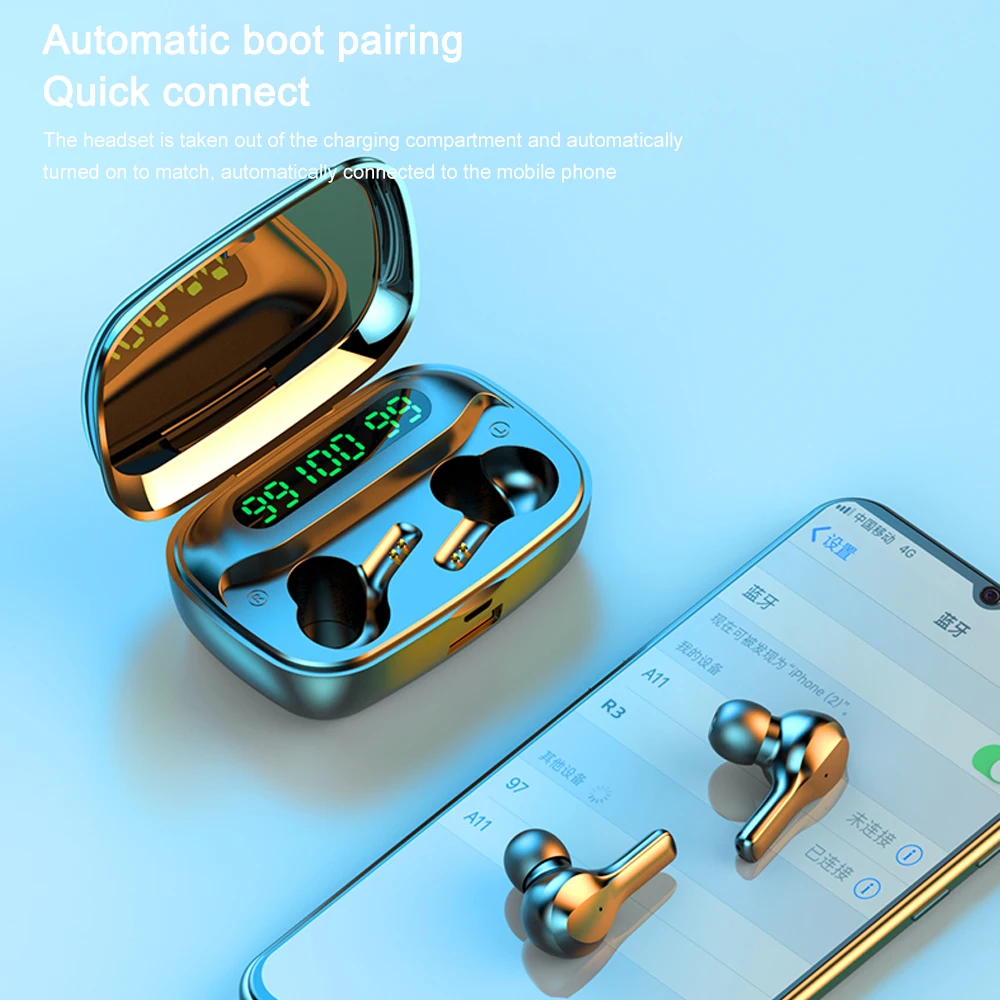 R3 Tws 2000Mah Bluetooth Earphone Wireless Led With Microphone Earphones Waterproof Noise Cancel Headset Earbuds