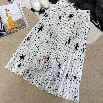 

2020 Summer Skirts Women Vintage Long Women's Casual High Waist Pleated Skirt faldas mujer moda