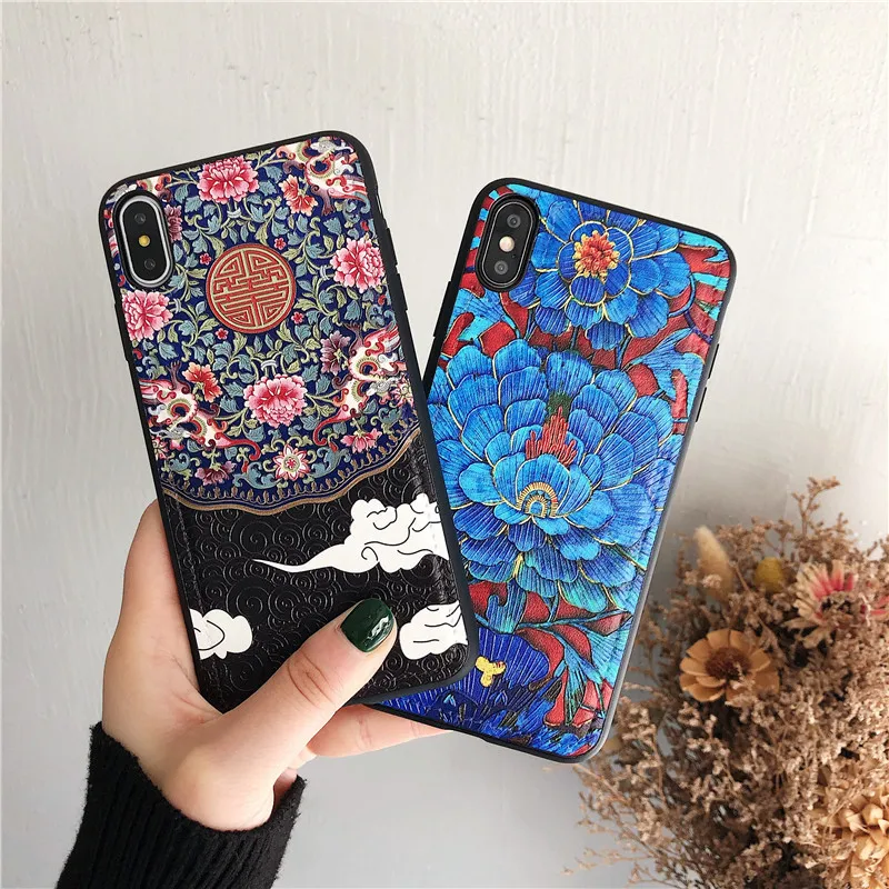 

case for iPhone 11 XR 7 8 11 Pro Max X XS Max Plus 6 6s vintage embossment flower cover