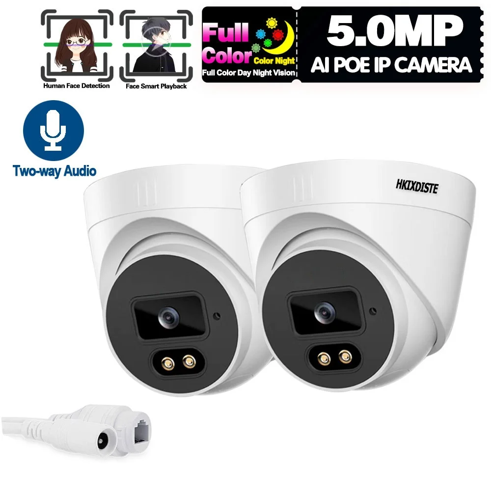 Color Night Vision H.265 POE IP CCTV Video Surveillance Camera Indoor HD 5MP Two Way Audio POE