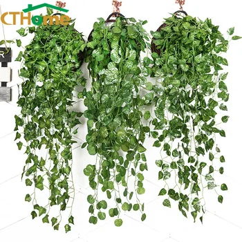 

CTHome 90cm Artificial Green Plants Hanging Ivy Leaves Radish Seaweed Grape Fake Flowers Vine Home Garden Wall Party Decoration