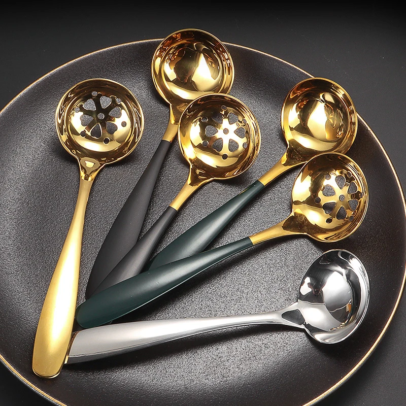 Stainless Steel Soup Spoon Flower Shape Colander Tableware Long Handle Deepen Round Scoop Kitchen Cooking Utensil Cutlery