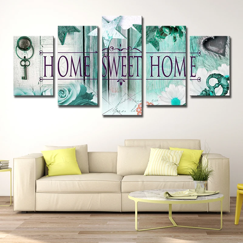 

5 Pieces of Home Decor Poster Sweet Home Quotes Canvas Printing Wall Art Deco Room Living Room Bedside Mural Unframed Modern Art