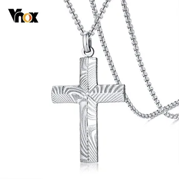 

Vnox Unique Damascus Steel Mens Cross Necklace with Free Box Chain 24 inch