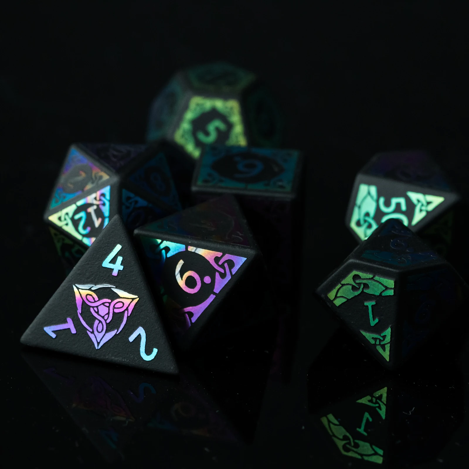 Cusdie Colorful Obsidian DND Dice Handmade 16mm Polyhedral Stone Dice Set with Leather Box D&D Dices for Tabletop RPG Collection