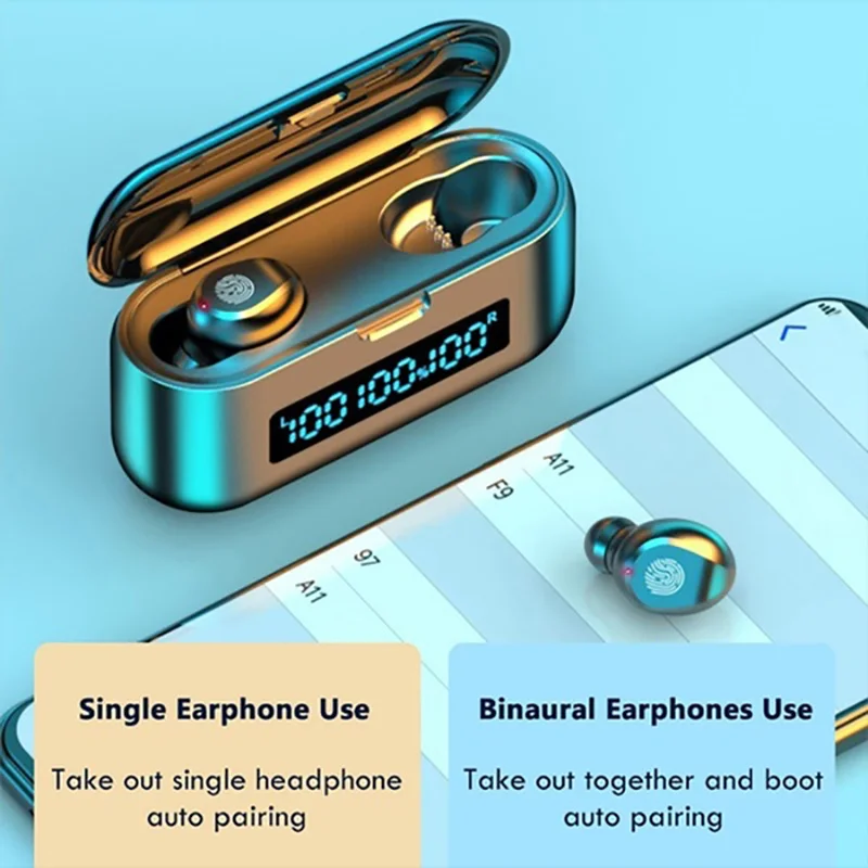 F9 39 2020 9D HiFi Bluetooth 5 0 Noise Reduction Stereo Automatic Pairing Wireless Earphones LED Display TWS Bluetooth Earphone
