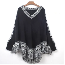 Autumn and Winter New Korean Style Tassel Shawl Cloak V-neck Loose Sweater Coat Large Size sweater Upper Sweater 2019 Autumn and Winter New Korean Style Tassel Shawl Cloak V-neck Loose Sweater Coat Large Size sweater Upper Sweater 2019