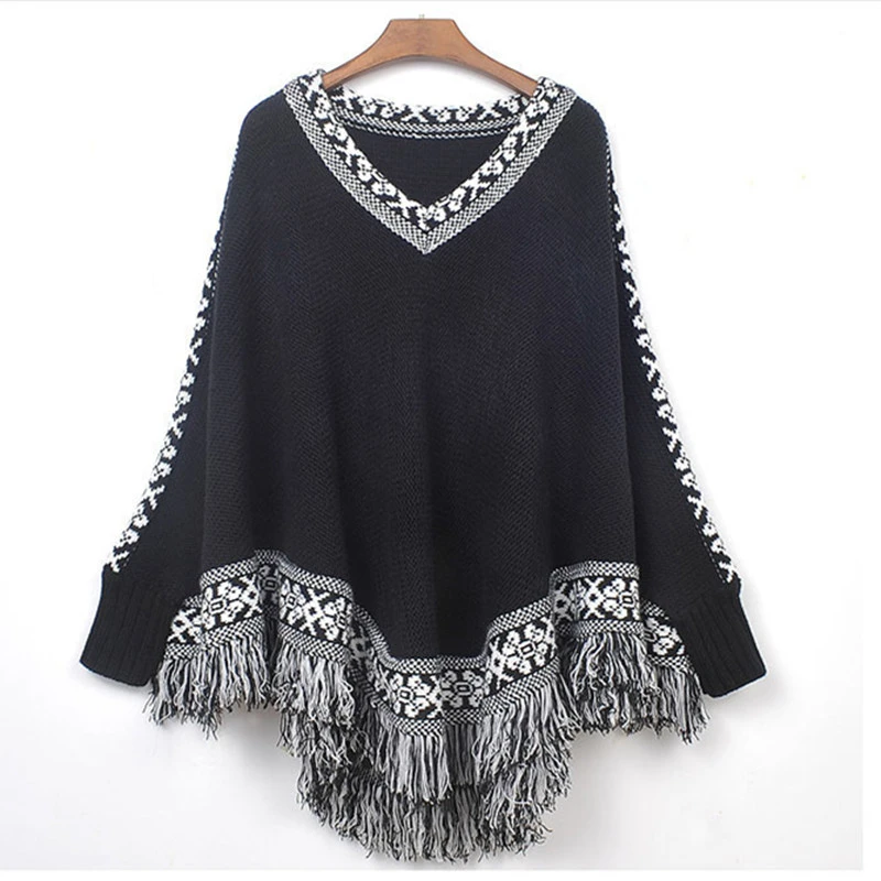 Осенне-зимний новый корейский стиль шаль с кисточками плащ v-образный вырез