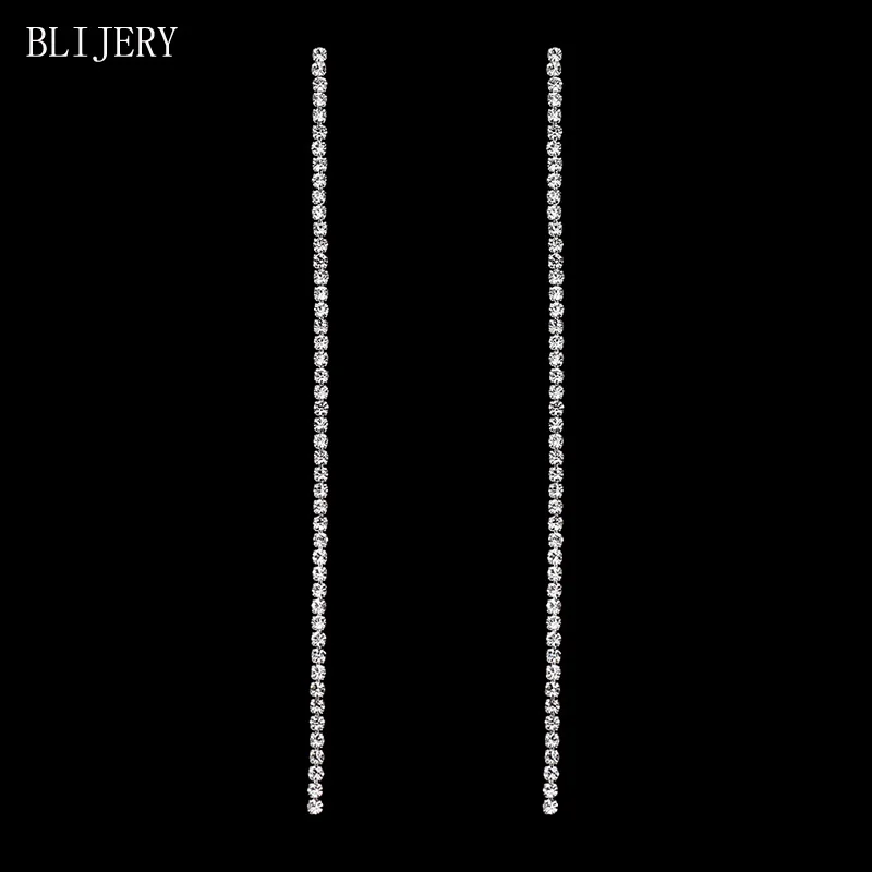 Женские однорядные серьги подвески BLIJERY серебряная длинная кисточка из горного
