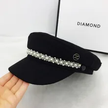 Осенне-зимние новые перламутровые шляпы с плоским верхом берет черная шерстяная темно-синяя шапка берет Женская зимняя шапка черная военная шапка