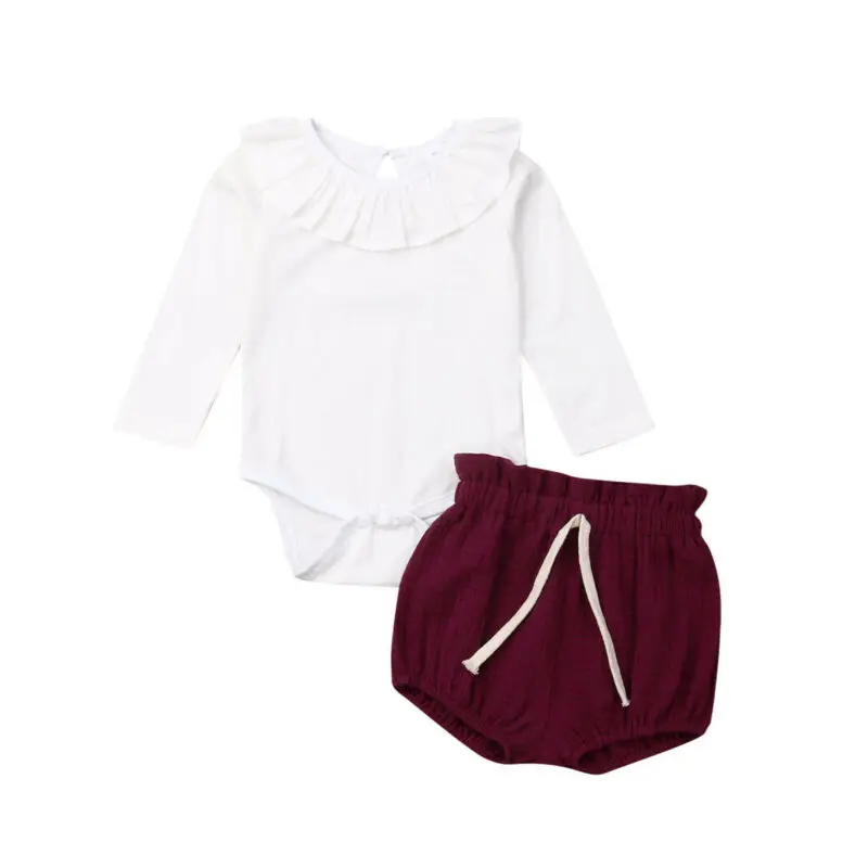 

2019 Toddler Baby Girl Kid Cotton Solid Long Sleeve Boutique Top Pants Shorts Summer Clothes 2PCS