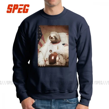 

Sloth Astronaut Men Hoodie Novelty Pure Cotton Sweatshirts Crew Neck Designs Pullover Tops Printed