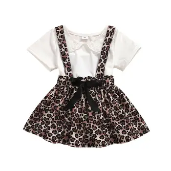 

Toddler Baby Kid Girl Lace Top T-Shirt+Leopard Print Skirt Outfits Set Clothes