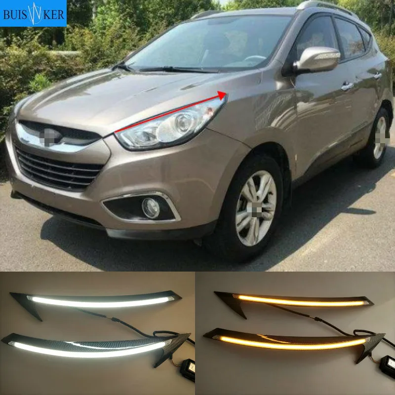 Светодиодный ные дневные ходовые огни 2 шт. для Hyundai IX35 2010 2011 2012 2013 с желтым