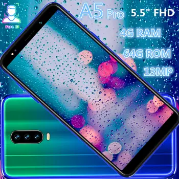 

A5 Pro quad core 5.5" smartphones 4GRAM 64G ROM 5MP+13MP front/back camera Android mobile phones WCDMA face ID unlocked celulars