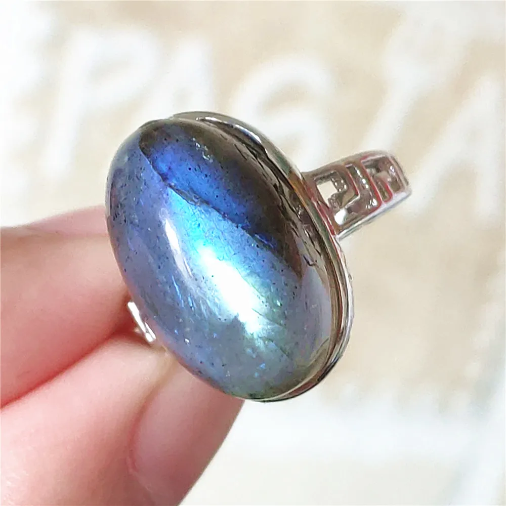 name necklace Genuine Natural Labradorite Blue Light Adjustable Ring 925 Sterling Silver Labradorite Oval Resizable Ring Jewelry AAAAAA gold necklace design