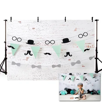 

Mehofond Backdrop Broken Brick Wall Round Top Hat Glasses Bow Tie Newborn Boys Photography Background for Photo Studio Photocall