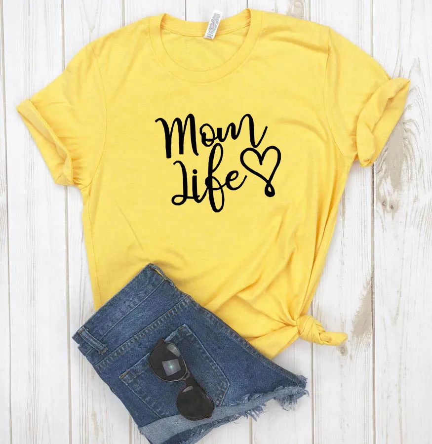 Женская футболка с принтом сердца и буквы «Мама Жизнь», хлопковая Повседневная забавная Футболка для леди и девочки, 6 цветов, Прямая поставка, SB-11