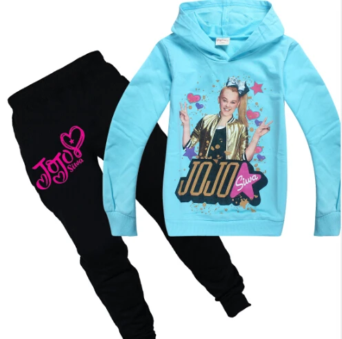 JOJO SIWA/комплект одежды, спортивные костюмы для девочек, толстовка+ Хлопковые Штаны, одежда для малышей, одежда для детей, 2 предмета Подростковая толстовка, костюм на День Благодарения - Цвет: color at picture