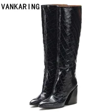 Новые пикантные туфли на высоком каблуке с острым носком размера плюс; модные осенне-зимние сапоги; женские сапоги до колена; женские черные сапоги на молнии