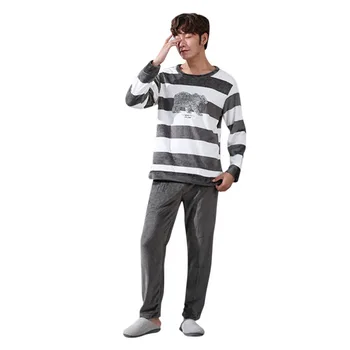 

MONERFFI 2020 New Christmas Pajamas Sets Men Winter Spring Thick Warm Pajama Long Sleeve Coral Velvet Sleepwear Suit Loungewear