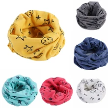 Детский хлопковый шейный шарф с милым принтом, Детский Теплый шарф со звездами, Детские воротники, осенне-зимний шарф с круглым вырезом для мальчиков и девочек, детский шарф со звездой