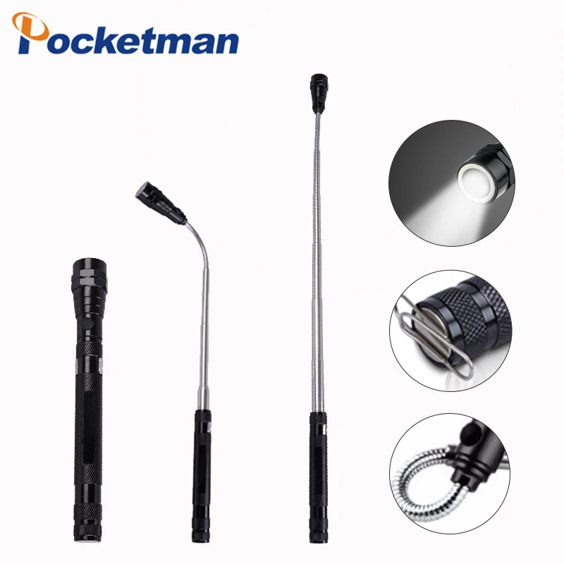 

Portable flashlight Flexible Head Flash light Torch with a magnet Telescopic Flexible 3 LED lamp Pick Up Tool Lamp Light