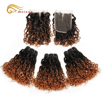 

Bundles With Closure Pissy/Pixie 3 Curly Bundles With Closure Peruvian Human Hair Bundles 10-20 Inches 1B 1B/30 Double Drawn