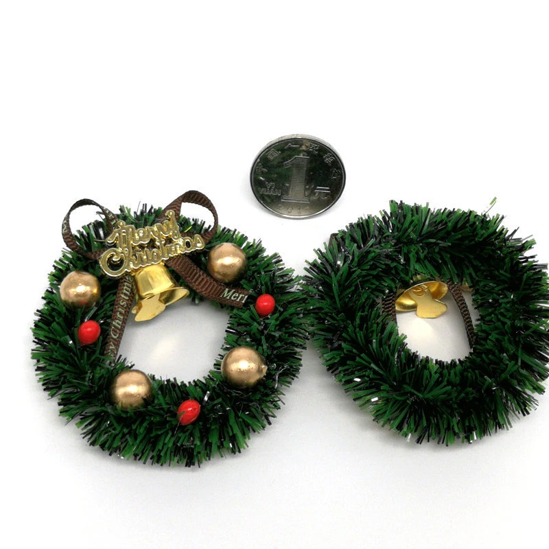 Miniature Christmas Wreath Mini Hanging Xmas Wreath Dollhouse Christmas Tree Garland Wall Grass Strip Decoration Accessories