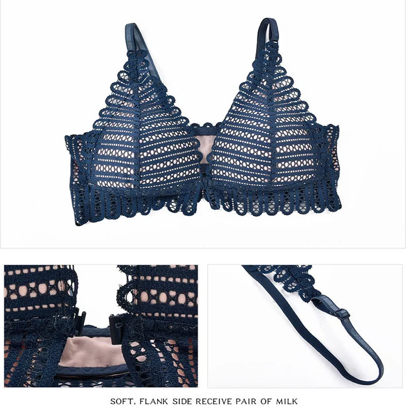 New Women's Bra French Triangle Cup Underwear Women's Thin Sexy Lace Beautiful Back Buckle Small Bra Gathering No Steel Ring Bra 5
