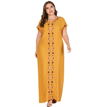 

Plus Size Muslim Women Long Maxi Dress Abaya Kaftan Dubai Party Gown Embroidery Beads Arab Robes Loose Caftan Islamic Clothing