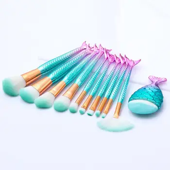 

1/10/11PCS Gradient Mermaids Makeup Brushes Foundation Eyebrow Eyeliner Blush Powder Concealer Makeup Brushes Set Makeup Tools