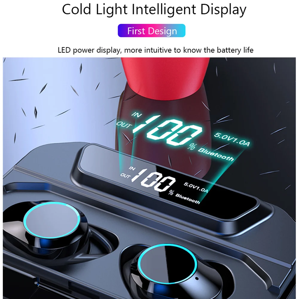 G02 TWS Wireless Earphone IPX7 Waterproof 5.0 Bluetooth Headphone Touch Control Digital Display Sport Headsets With Charger Box