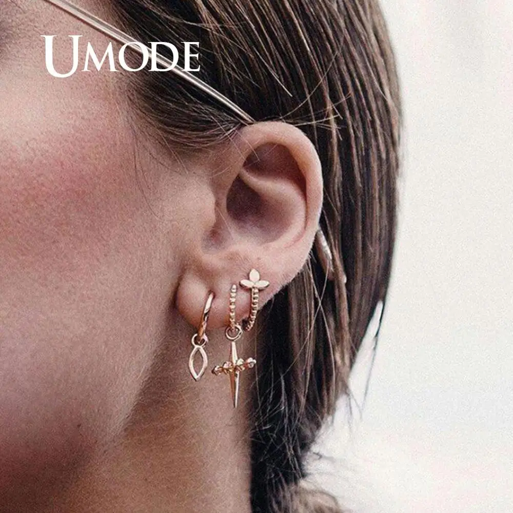UMODE маленькие золотые серьги-кольца с крестиком для женщин, аксессуары для девушек, золотые кольца, каффы для ушей, клипсы, серьги, модное ювелирное изделие PE1509
